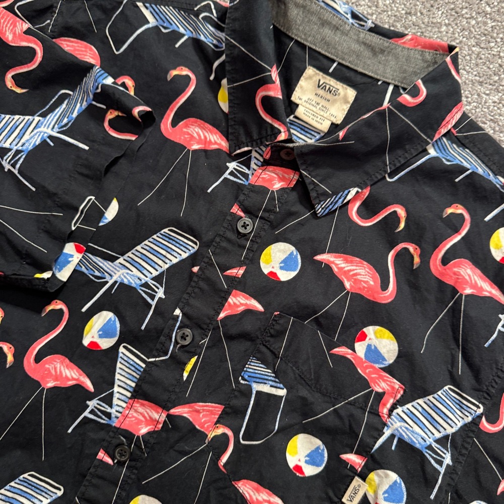 Vans Shirt Mens M Blue Flamingo 100% Cotton Summer Beach Tropical Skate Vacation